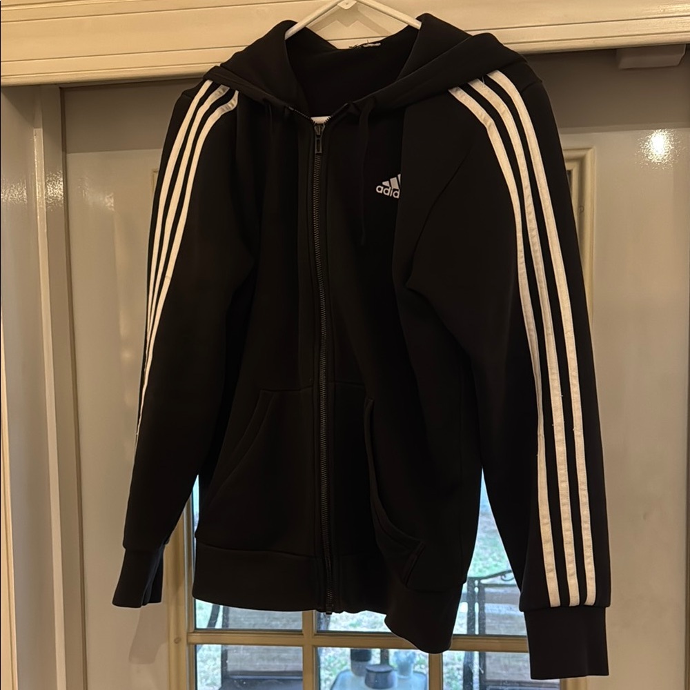 Adidas Black Hoodie with White Stripes